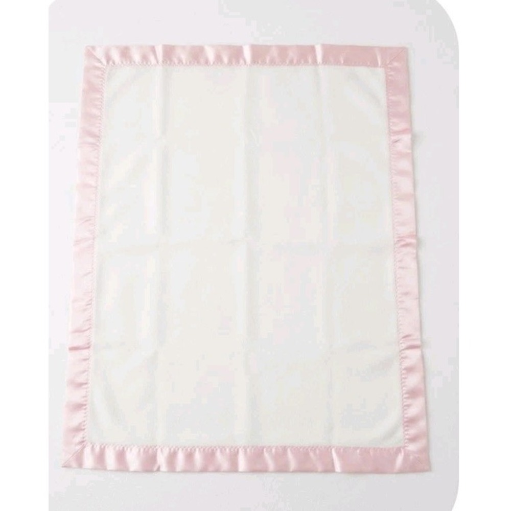 Vintage Quiltex Baby Blanket Pink Satin Trim White Fleece Acrylic USA 36x50